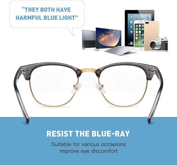 Blue Light Blocking Glasses Vintage Half Frame UV Clear Lens Anti Eyestrain - Image 4