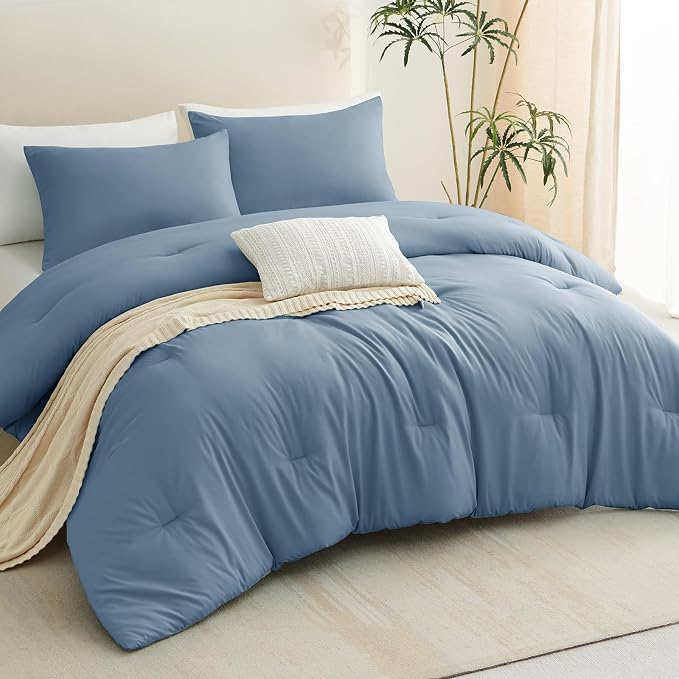 CozyLux Twin Comforter Set Grayish Blue, 2 Pieces Twin Extra Long Solid - Image 7