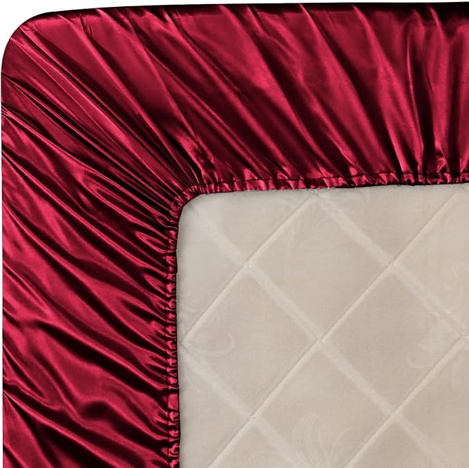 Homiest Burgundy Satin Fitted Sheet Queen Size, Deep Pocket, Luxury & Ultra - Image 6
