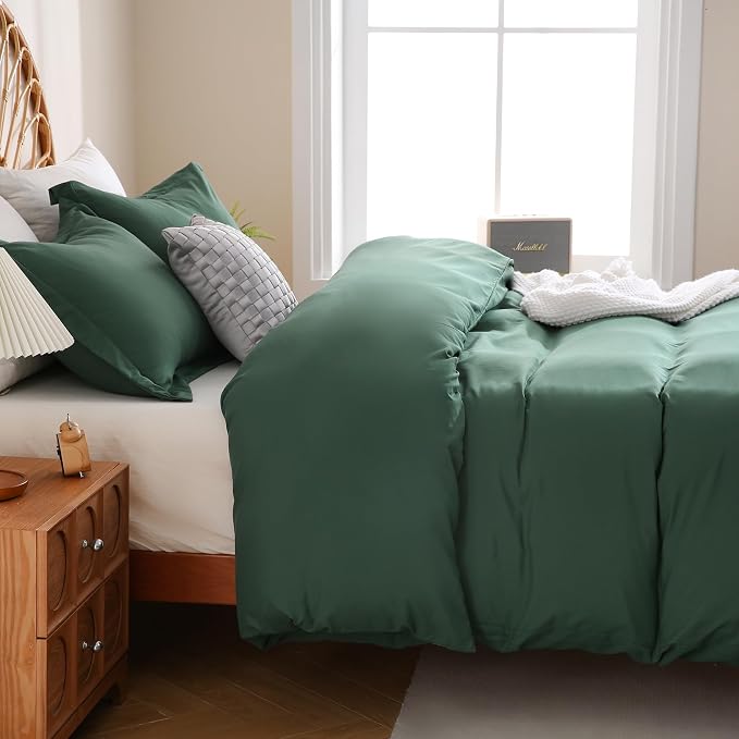 JSD Hunter Green Duvet Cover Set King Size, 3 Piece Duvet Cover - Image 7