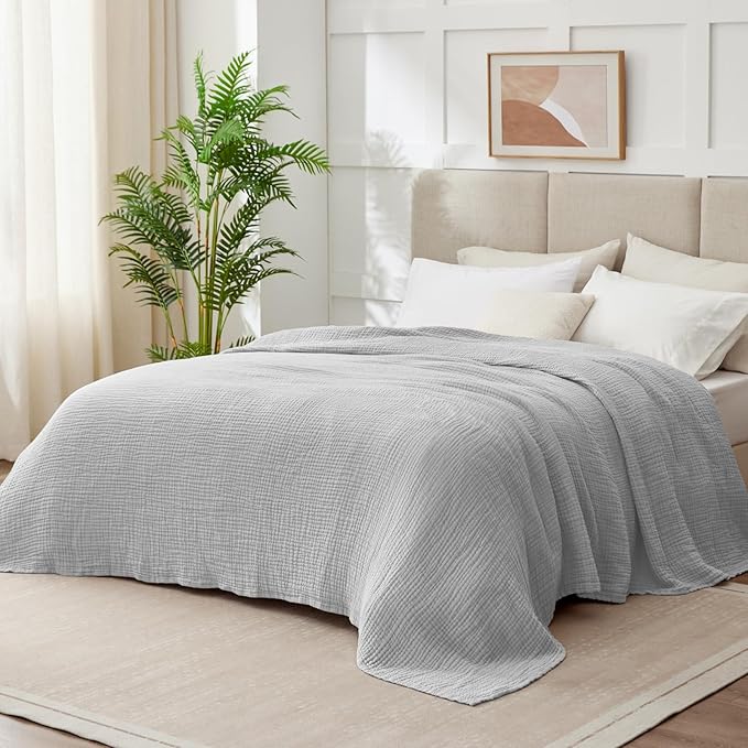 100% Cotton Muslin Blanket Queen 90" x 90", Breathable and Lightweight Cotton - Image 2