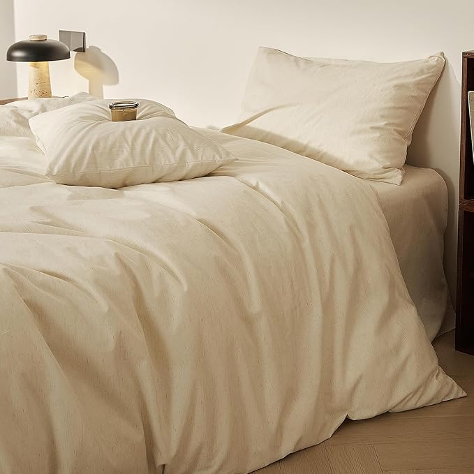 mixinni 3 Piece Washed Cotton Linen Blend Duvet Cover Set King Size, Soft - Image 5