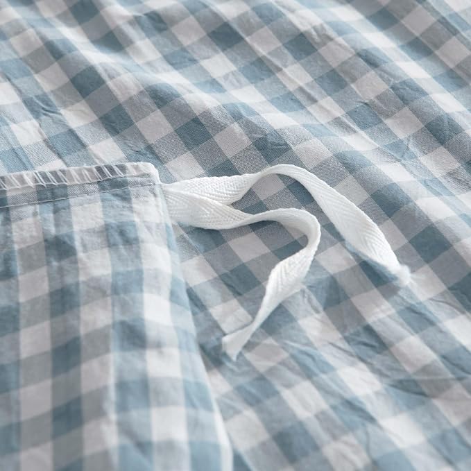 Nayoroom Gingham Duvet Cover King Size 100% Washed Cotton Blue Plaid Checkered - Image 7