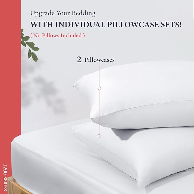 100% Egyptian Cotton Pillow Cases Standard/Queen Size Set of 2 - Image 3