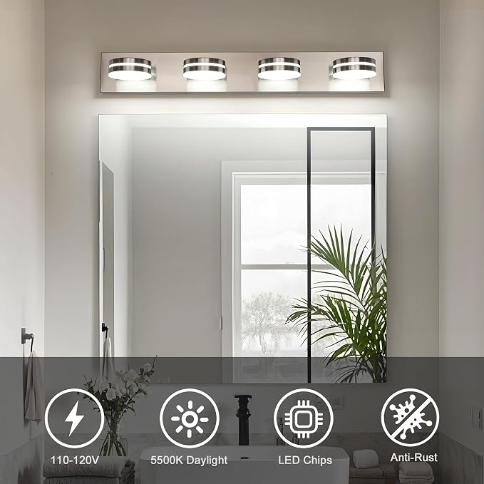 Brushed Nickel Vanity Lights for Bathroom, 4-Light Bathroom Light Fixtures Over - Image 4