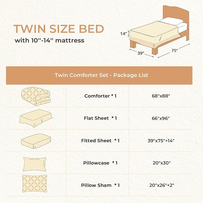 Sasttie Twin Comforter Set, 5-Piece Bed in a Bag, Pintuck Bedding Sets - Image 9