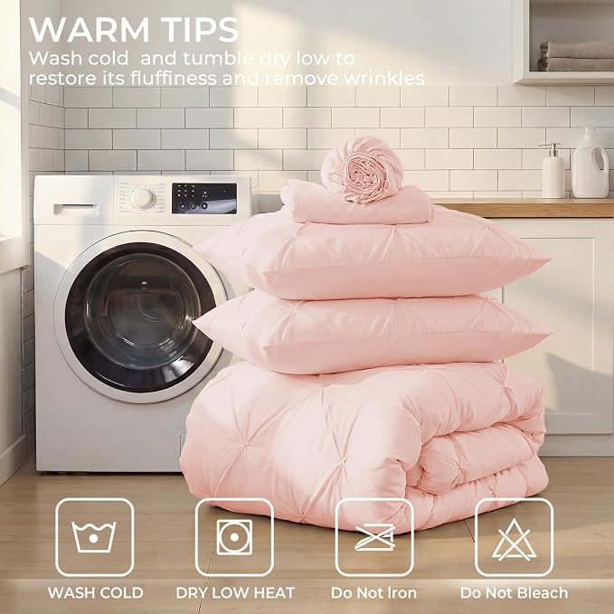 Sasttie Twin Comforter Set, 5-Piece Bed in a Bag, Pintuck Bedding Sets - Image 9