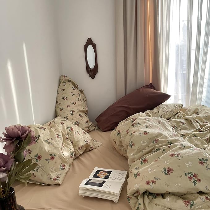 MKXI Yellowish Beige & Red Floral Duvet Cover Set Twin XL Size - Image 7