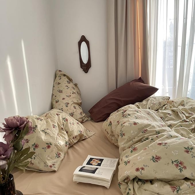 MKXI Yellowish Beige & Red Floral Duvet Cover Set King Size - Image 7