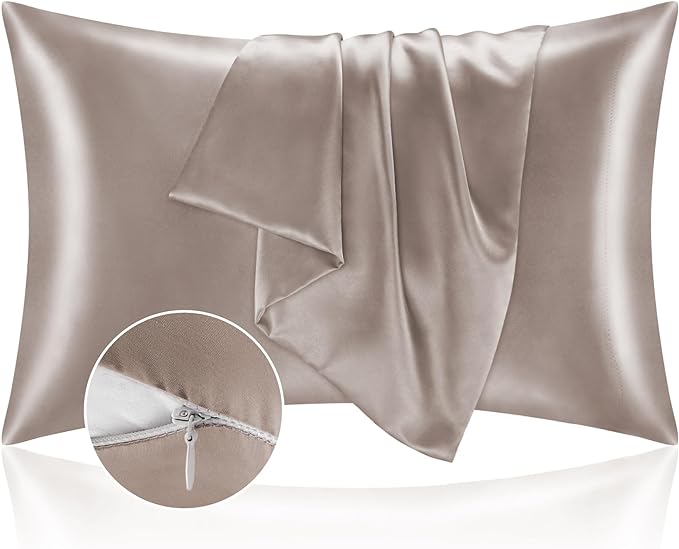 BEDELITE Satin Pillowcase with Zipper, Rose Taupe Pillow Cases Queen Size Set by BEDELITE