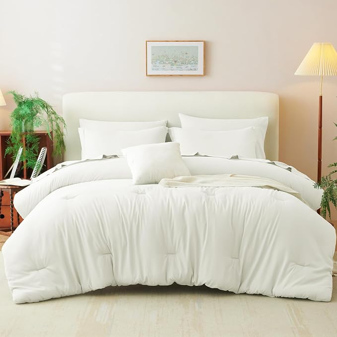 CozyLux King Size Comforter Set Ivory, 7 Pieces Bed in a Bag King Comforter Set - Image 8
