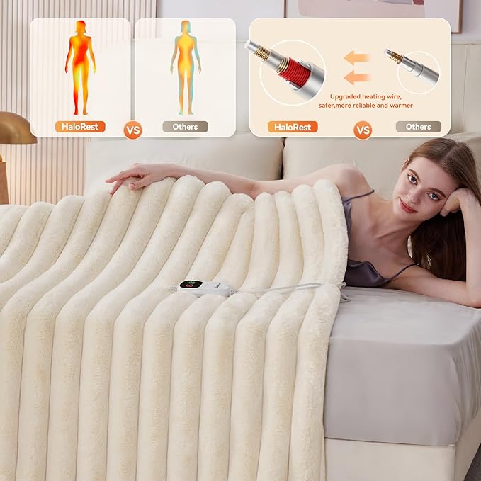 Heated Blanket King Size, Faux Fur Cozy Heating Blanket - Image 2