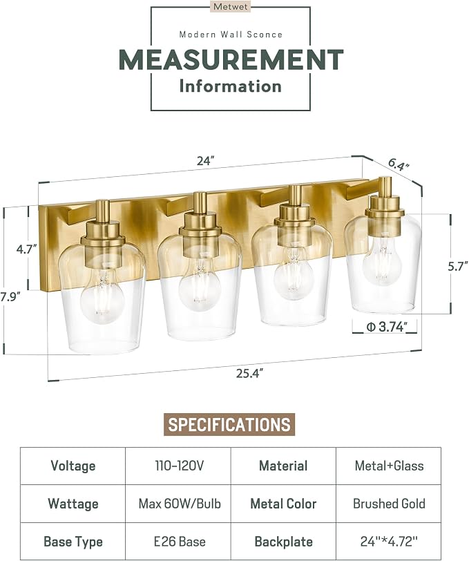 Bathroom Light Fixtures, 4-Light Modern Vanity Light - Image 3
