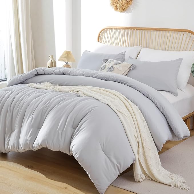 ROSGONIA California King Comforter Set Light Grey, Soft Lightweight Bedding - Image 3
