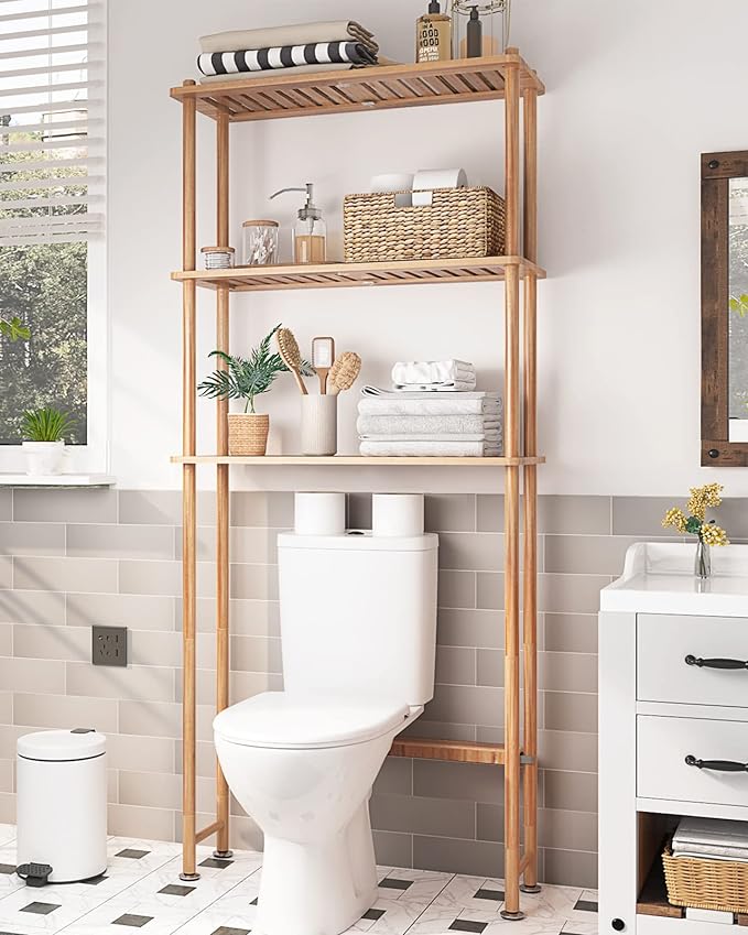 AmazerBath Over The Toilet Storage Bamboo, Bathroom Over Toilet Organizer Rack by AmazerBath