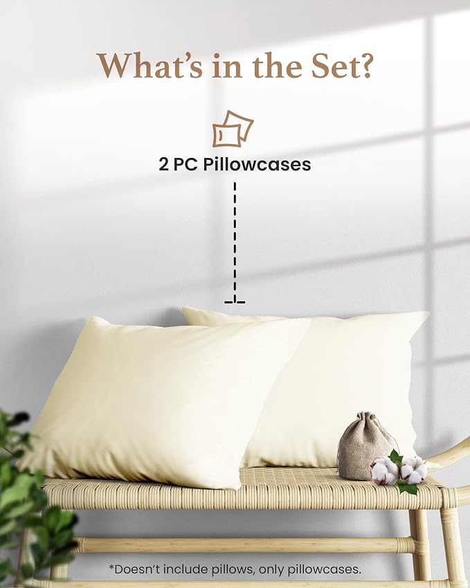 1000 TC Ivory Standard Pillowcases Set of 2 100% Egyptian Cotton Pillow Cases - Image 2