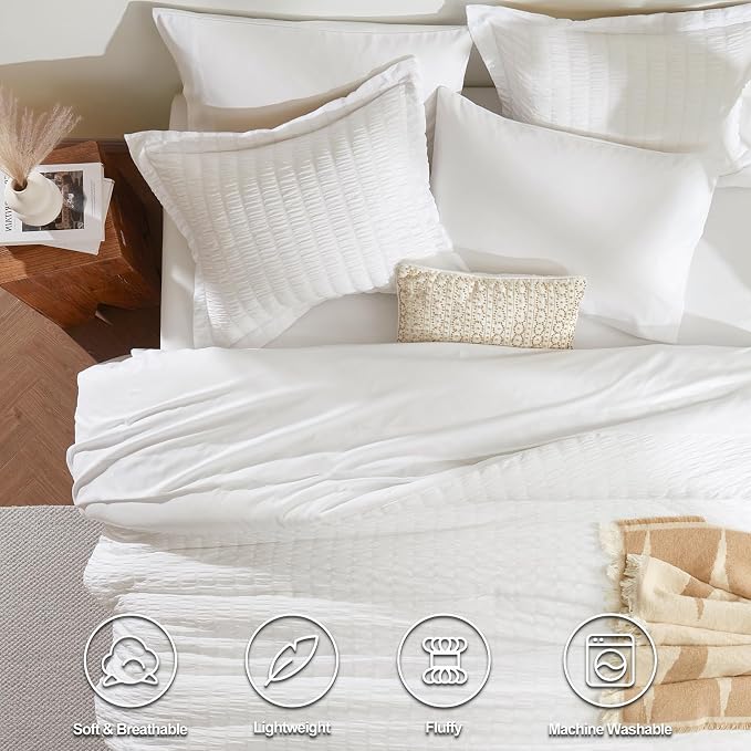 CozyLux King Size Comforter Set White Seersucker 7 Pieces Bed in a Bag King - Image 2