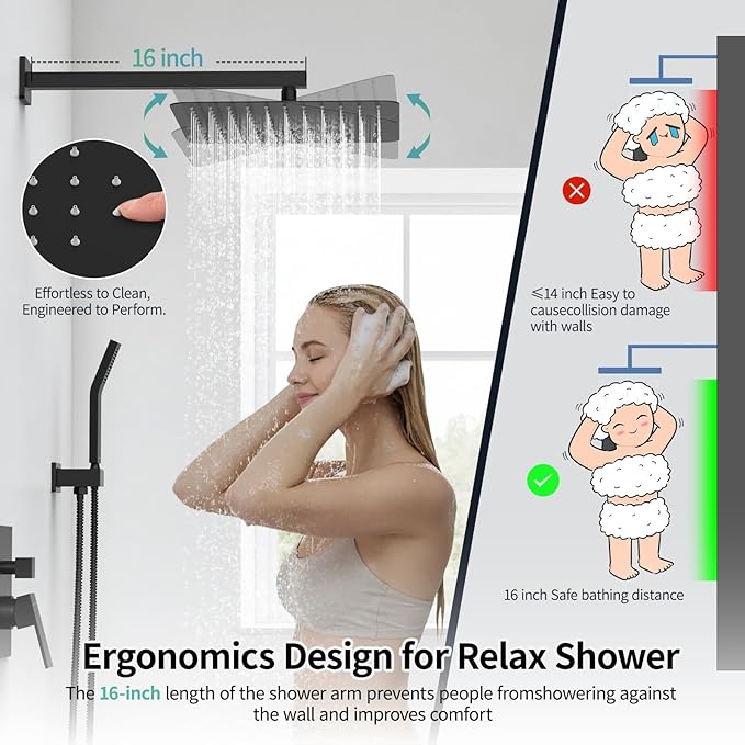 SR SUN RISE 12 Inches Matte Black Shower System 12 Inch Brass Bathroom Luxury - Image 5