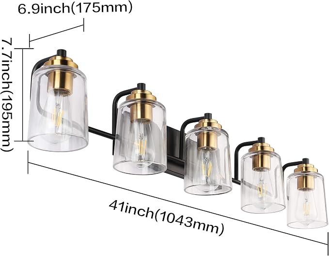 SOLFART Vintage Vanity Lights for Bathroom 5 Light Bathroom Vanity Light Black - Image 2