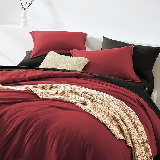 WRENSONGE Full Size Comforter Sets, 7 Pieces Bright Red Bed in a Bag - Image 4