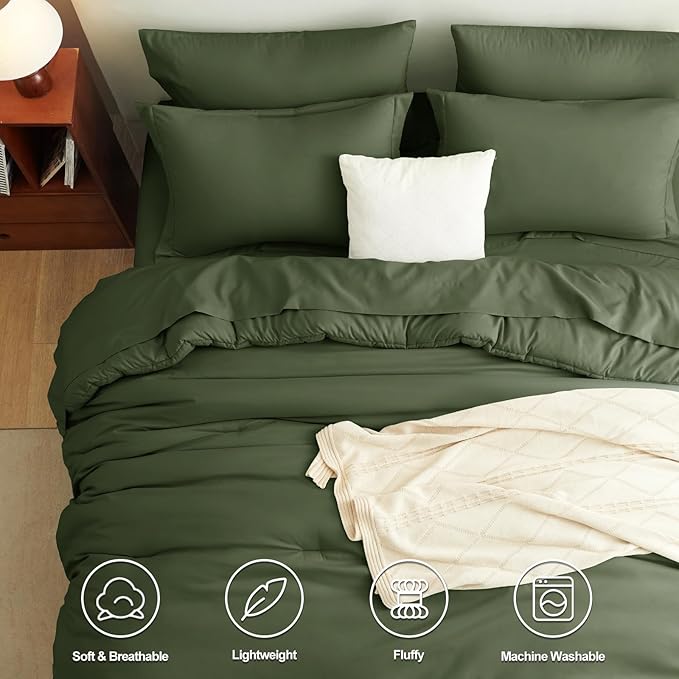 CozyLux Twin Comforter Set Olive Green, 5 Pieces Bed in a Bag Twin Comforter Set - Image 2
