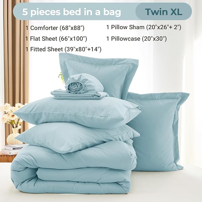 MUXHOMO 5 Pieces Twin XL Comforter Set, Soft Bed in a Bag Twin XL Size - Image 4