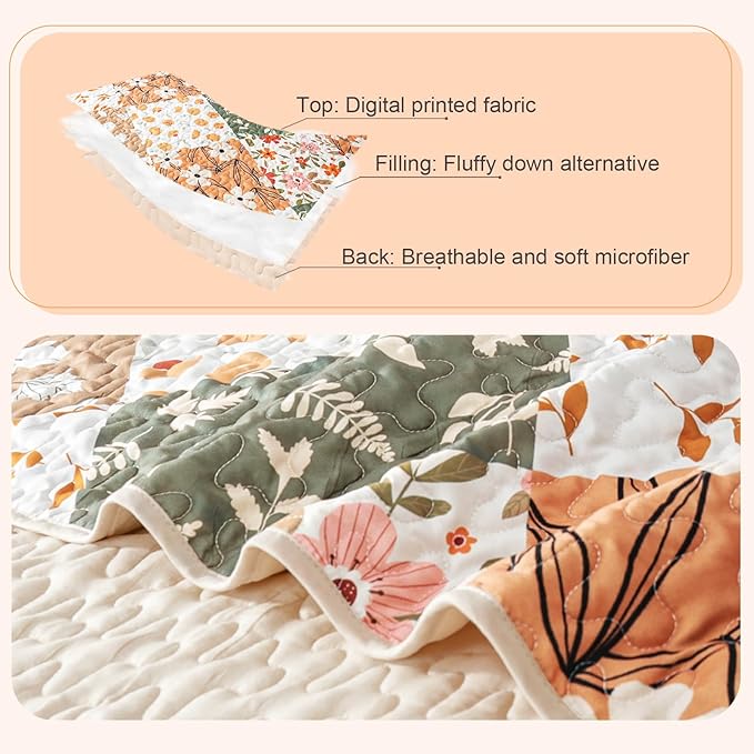 Whale Flotilla Patchwork Quilt King Size, Extra Soft Boho Floral Bedspreads - Image 4