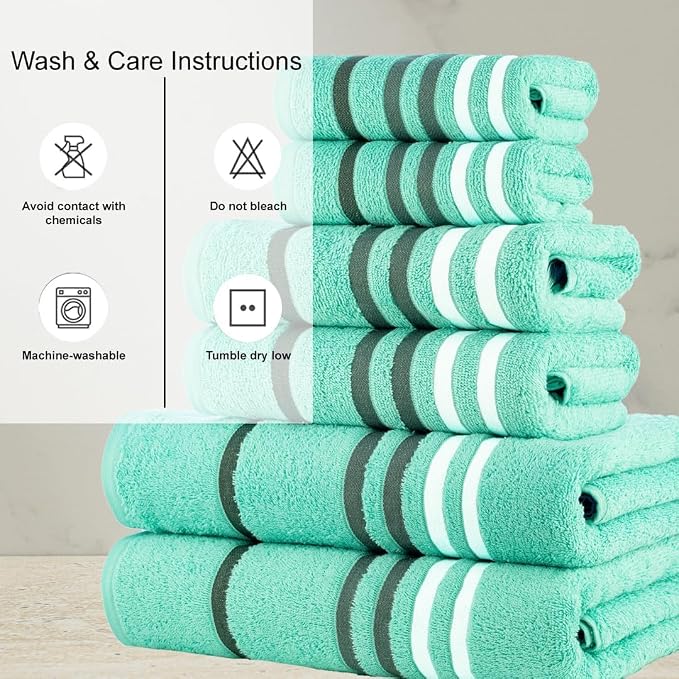CASA COPENHAGEN Exotic 6Pcs 100% Egyptian Cotton Designer Towels Gift Set- Aqua - Image 5