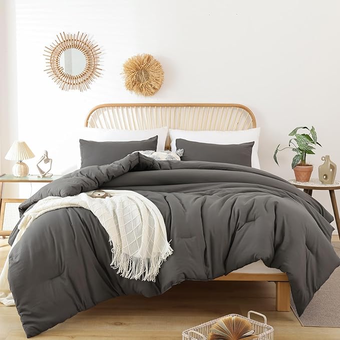 ROSGONIA Queen Comforter Set Charcoal Grey by ROSGONIA