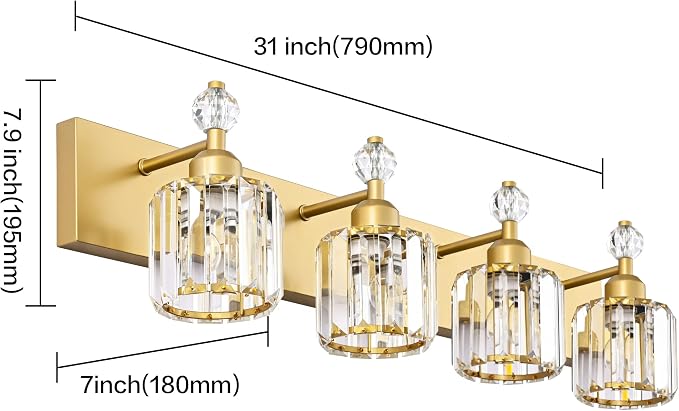 PRESDE Crystal 4 Bathroom Vanity Light Modern Gold Vanity Light Fixture Wall - Image 5