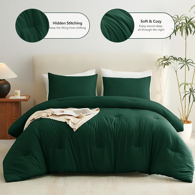 CozyLux Oversized King Comforter Set Emerald Green, 3 Pieces 120x98 Solid - Image 2