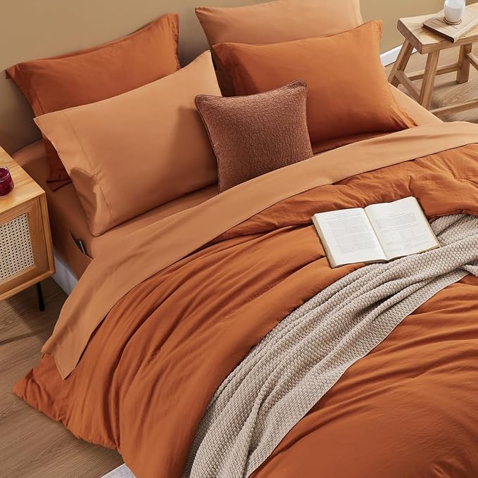 WRENSONGE King Size Comforter Set- 7 Pieces Soft Burnt Orange Bed in a Bag King - Image 2