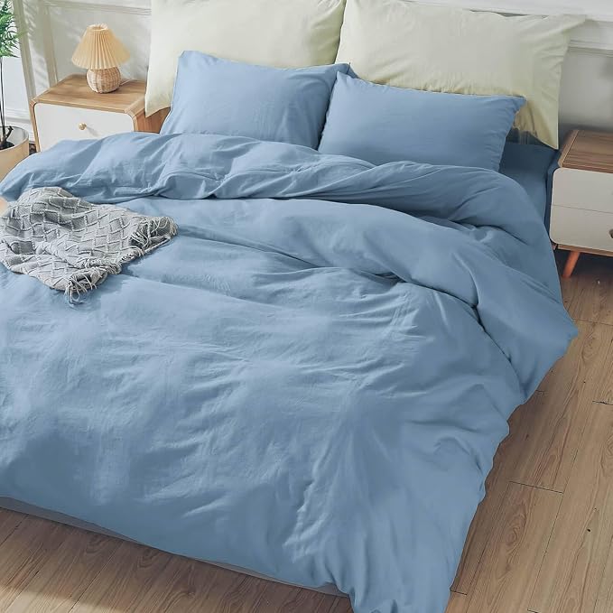 NEXHOME PRO Duvet Cover Set King Size 100% Washed Cotton Linen Look Textured - Image 3
