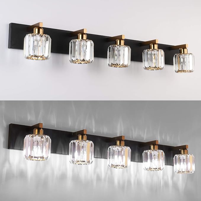 Aipsun Crystal Bathroom Vanity Light Black Vanity Lighting fixtures 5 Lights - Image 3
