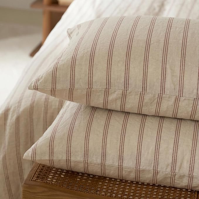 mixinni Striped Duvet Cover Set Full Size, 3 Piece Cotton Linen Blend Bedding - Image 7