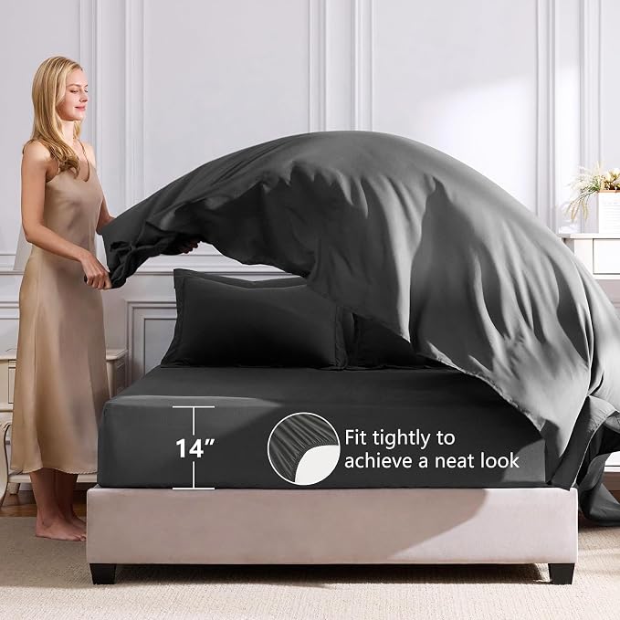 CozyLux Oversized Queen Comforter Set Dark Grey, 7 Pieces Bed in a Bag - Image 5