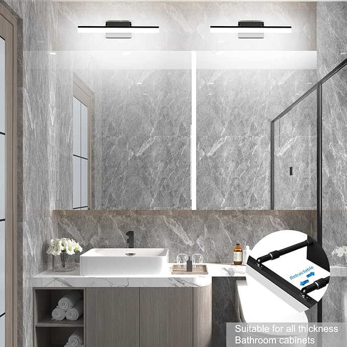 Aipsun 19.7 inch Modern Black Vanity Light Adjustable LED Bathroom Light - Image 2