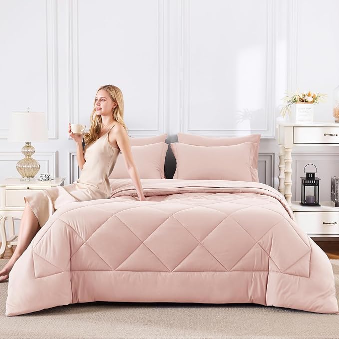 CozyLux Queen Comforter Set Blush Pink - Image 7