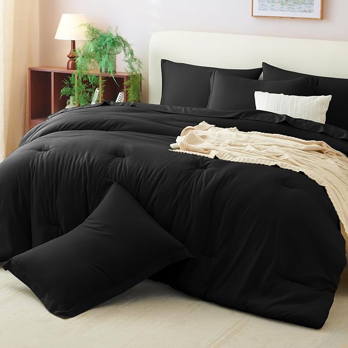 CozyLux Queen Comforter Set Black, 7 Pieces Bed in a Bag Soft Bedding Comforter - Image 9
