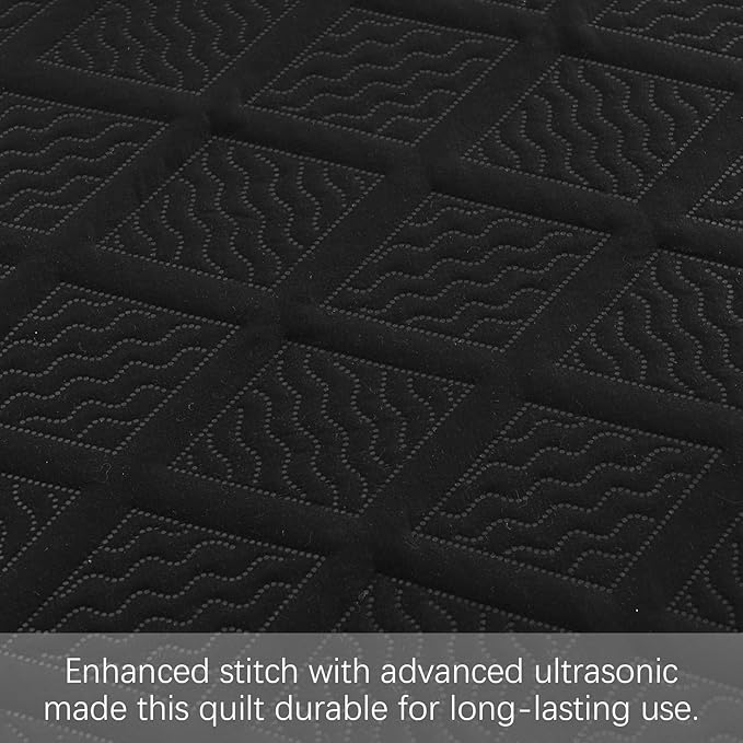 Yiran Black Quilt Set King Size Bedding Set Fall Bedspreads Embossed Diamond - Image 6