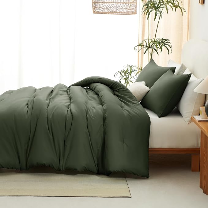CozyLux Queen Comforter Set Dark Green, 3 Pieces Solid Comforters Queen Size - Image 6