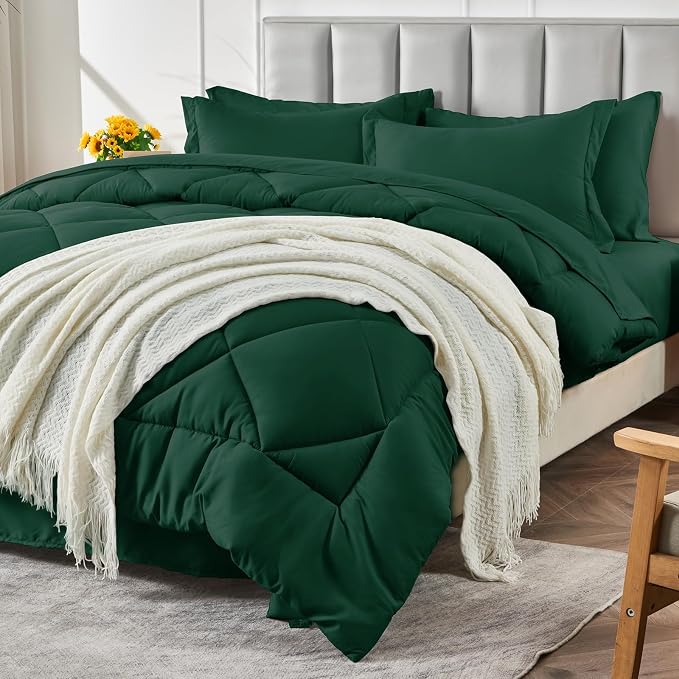 CozyLux Queen Comforter Set Emerald Green - Image 9