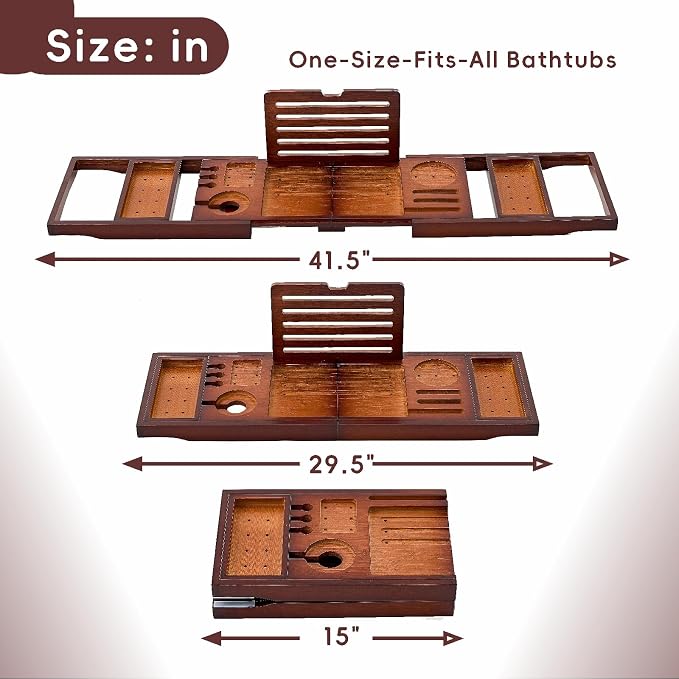 Premium Foldable Bamboo Bathtub Tray Caddy, Expandable Bath Caddy Tray - Image 2