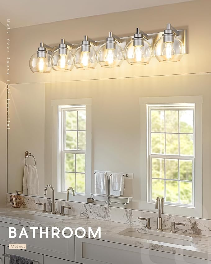 Bathroom Light Fixtures, 6 Light Brushed Nickel Vanity Light, 38 Inch Modern - Image 5