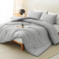 CozyLux King Size Comforter Set Light Grey, 3 Pieces Solid Comforters King Size by CozyLux