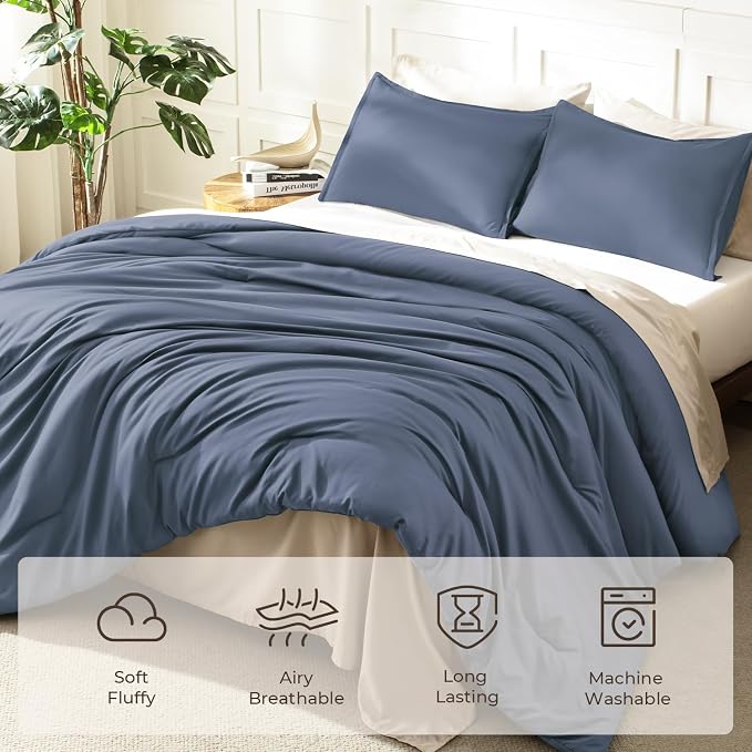 Litanika Comforters Bluish Grey Full Size, 3 Pieces Lightweight Solid Bedding - Image 3
