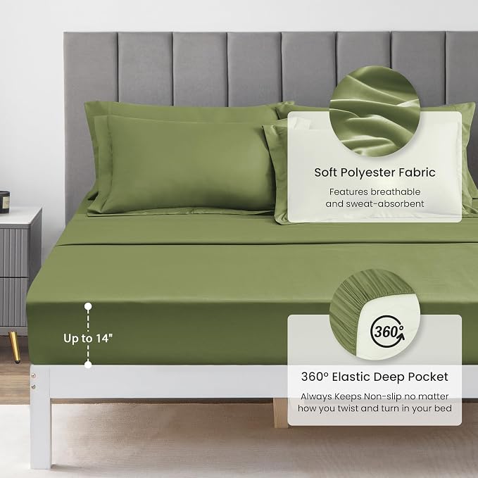 Love's cabin Twin Comforter Set Olive Green, 5 Pieces Twin Bed in a Bag - Image 4
