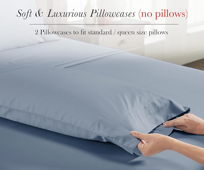 California Design Den 100% Egyptian Cotton Pillow Cases Queen Size Set of 2 - Image 4