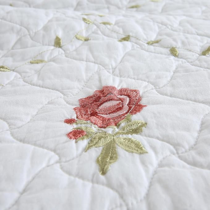 ROOMLIFE Quilt Set King Size 3D Floral Peony Embroidery Pattern 3-Piece Cotton - Image 6