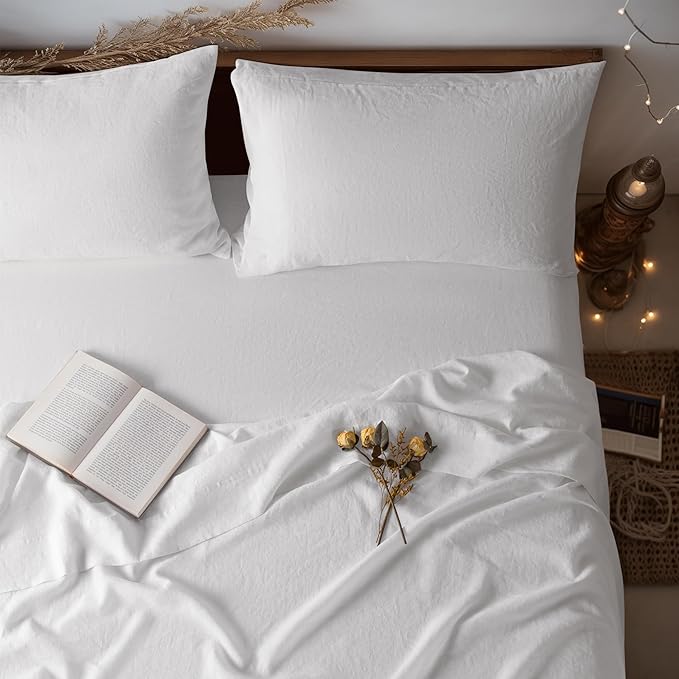 LBRO2M 100% Pure Linen Sheet Set Deep Pocket Up to 16" Bed Sheets Sets by LBRO2MBedding